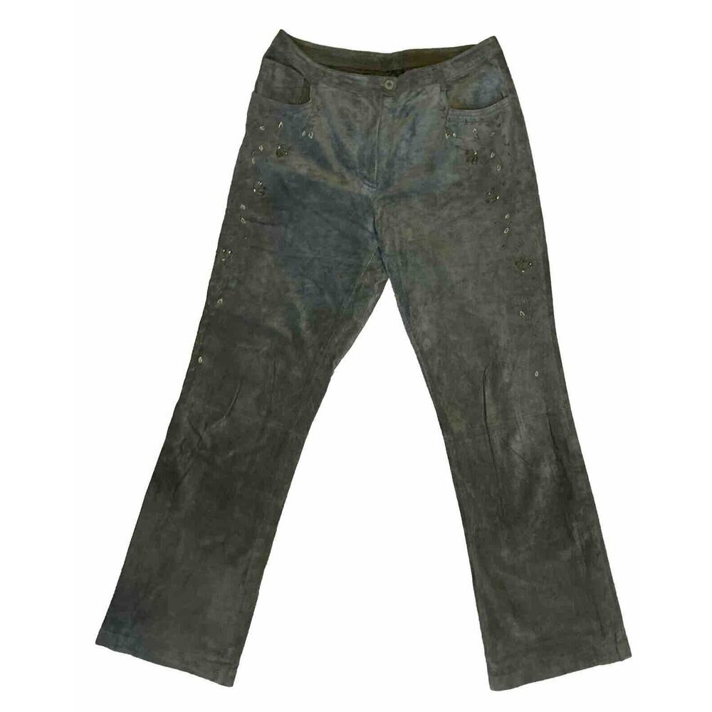 August Silk Y2K Suede Pants Womens 10 Vintage Western Country Beaded Embroidered
